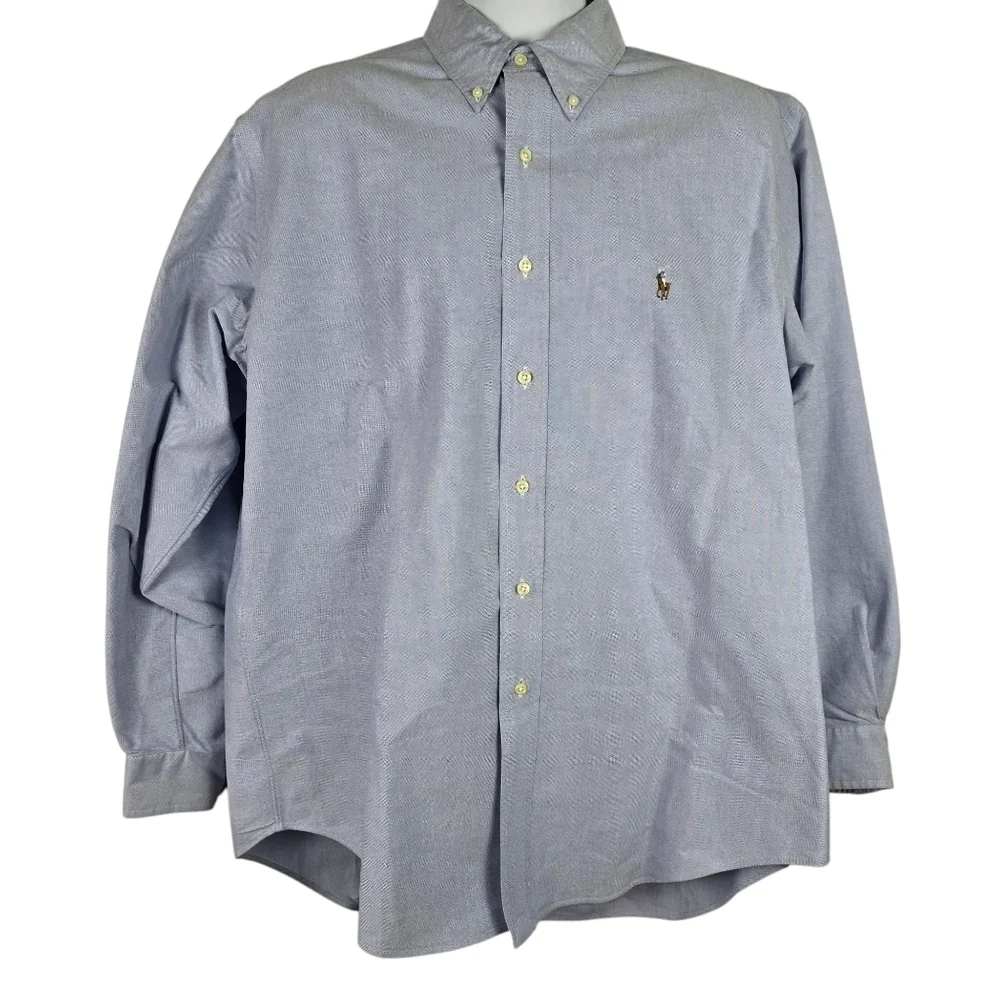 Ralph Lauren Men's Yarmouth Classic Blue 100% Cotton Button Down Shirt Size 16.5